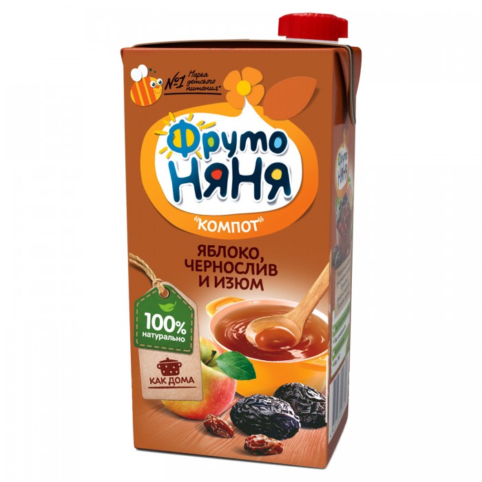 ФрутоНяня Компот из яблок и чернослива с экстрактом изюма неосветленный с 6 мес.500 млКомпот из яблок и чернослива с экстрактом изюма неосветленный с 6 мес.500 мл ФрутоНяня Компот из яблок и чернослива с экстрактом изюма неосветленный с 6 мес.500 млКомпот из яблок и чернослива с экстрактом изюма неосветленный с 6 мес.500 млФрутоНяня Компот из яблок и чернослива с экстрактом изюма неосветленный с 6 мес. 500 мл Прекрасно подойдет для малышей от 6 месяцев. Сладкий и прохладный компот из яблок и сухофруктов поможет утолить жажду, освежит и придаст силы. Благодаря оптимальному содержанию сахара этот напиток легко пополнит запасы необходимой растущему организму энергии. Яблоки богаты пектином, который абсорбирует и выводит из организма вредные вещества. Входящие в состав чернослив и изюм поспособствуют правильной работе сердца и улучшат процесс пищеварения. Особенности: Компот содержит чернослив, способствующий пищеварению Компот из сухофруктов менее подвержен сезонности среди всех напитков Без консервантов, красителей, ГМО. Состав: сок из яблок, пюре из чернослива, сахар, экстракт изюма, вода<br>