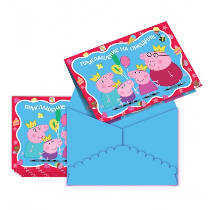 Peppa Pig Приглашение в конверте Пеппа-Принцесса 6 шт.Приглашение в конверте Пеппа-Принцесса 6 шт. Peppa Pig Приглашение в конверте Пеппа-Принцесса 6 шт.Приглашение в конверте Пеппа-Принцесса 6 шт.Peppa Pig Приглашение в конверте Пеппа-Принцесса 6 шт. предназначены специально для детских праздников. Они выполнены из плотной бумаги и декорированы изображениями героев любимых мультипликационных героев.<br>