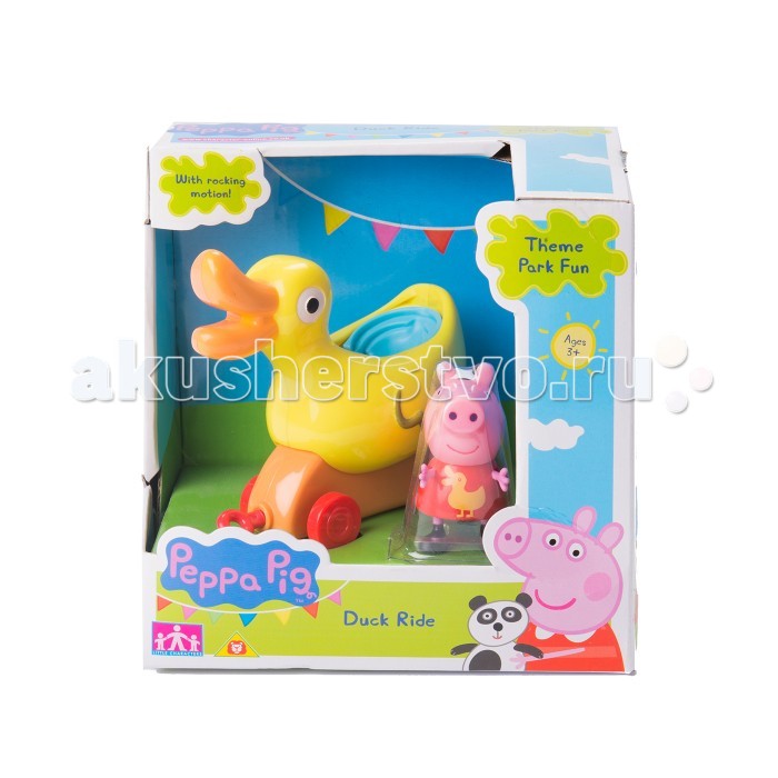 Каталка-игрушка Peppa Pig Уточка с фигурками 31010Уточка с фигурками 31010 Каталка-игрушка Peppa Pig Уточка с фигурками 31010Уточка с фигурками 31010Каталка-игрушка Peppa Pig Уточка с фигурками 31010. Поклонники веселой Свинки Пеппы будут в восторге от игрового набора Каталка-уточка. Привяжите веревочку к специальному держателю и посадите фигурку Пеппы на сидение, чтобы ваш малыш мог увлеченно возить каталку, развивая координацию движений. А чтобы игра была интереснее, можно дополнительно приобрести каталки в виде динозаврика, лошадки и чашечки из серии Пеппа в луна-парке, которые идеально совмещаются друг с другом, благодаря специальным держателям. В игровом наборе 2 предмета: каталка на колесиках в виде уточки размером 11 х 9,5 х 5 см, фигурка Свинки Пеппы высотой 5,5 см с подвижными ручками и ножками. Уточка при движении качается вперед и назад, на ней можно покатать Пеппу или одного из ее друзей, спереди расположен держатель для веревочки (в комплект не входит). Игрушки выполнены из высококачественного пластика. Товар сертифицирован и безопасен при использовании по назначению.<br>
