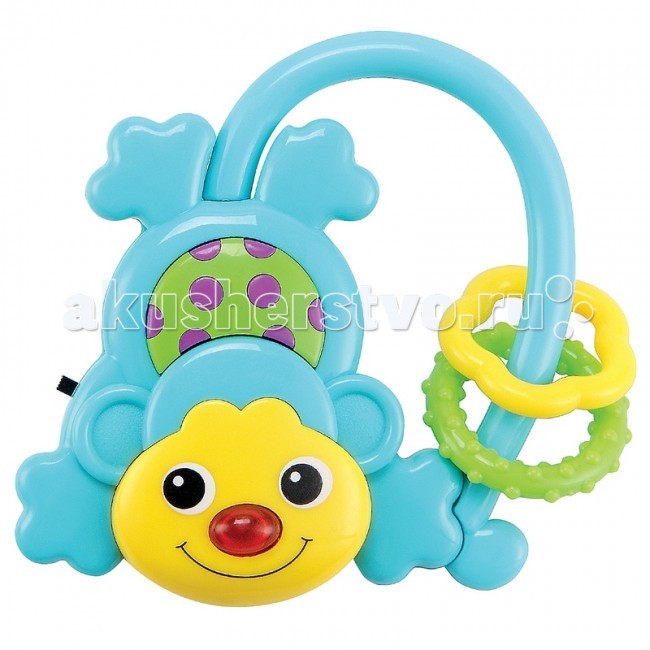 Погремушка Happy Baby Музыкальная обезьянка MoncusМузыкальная обезьянка Moncus Погремушка Happy Baby Музыкальная обезьянка MoncusМузыкальная обезьянка MoncusHappy Baby Музыкальная обезьянка Moncus. Небольшая яркая погремушка в виде обезьянки прекрасно подойдёт для вашего малыша. Хвост-держатель удобен для детской ручки. Сюрпризом для крохи будет весёлая песенка при включении и загорающийся красный нос. Музыка развивает чувство ритма, музыкальный слух, память и воображение. Безопасное зеркальце на спинке обезьянки поможет ребёнку познакомиться со своим отражением. Подвижные детали в виде плоских цветочков при потряхивании издают шумовые звуки. Такие детали служат для развития осязания, учат двигать пальчиками. Батарейки в комплекте. Материал: АБС-пластик, термопластичная резина<br>