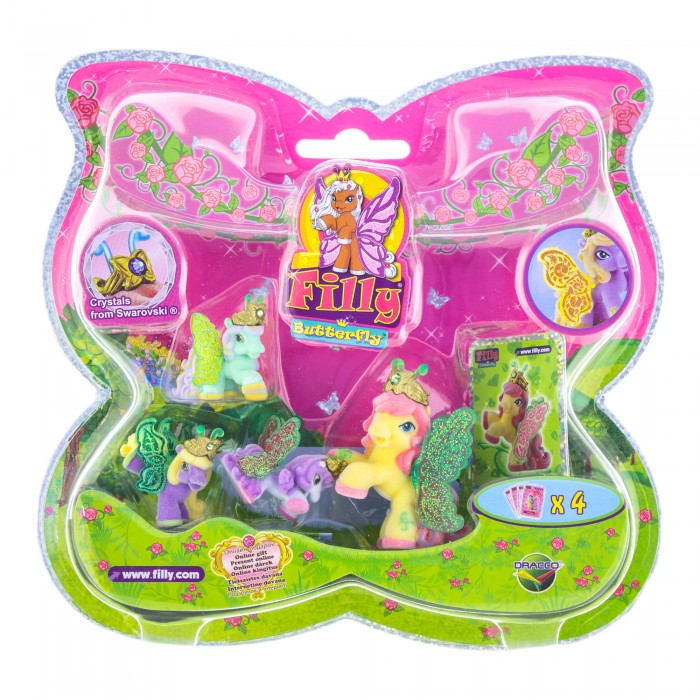 Filly Набор игровой Лошадки-бабочки с блестящими крыльями EmmaНабор игровой Лошадки-бабочки с блестящими крыльями Emma Filly Набор игровой Лошадки-бабочки с блестящими крыльями EmmaНабор игровой Лошадки-бабочки с блестящими крыльями EmmaНабор игровой Filly Лошадки-бабочки с блестящими крыльями Emma Набор игровой Filly Лошадки-бабочки с блестящими крыльями просто восхитителен. В него входят четыре маленькие лошадки с яркими блестящими крылышками. У каждой лошадки на голове надета золотистая корона, украшенная драгоценным камнем. Лошадка Bed со своими подругами, благодаря своим компактным размерам, сможет составить компанию девочки на любой прогулке. Собери всю коллекцию лошадок-бабочек и играй в них вместе со своими подругами! В комплект набора входит: 4 лошадки, 4 карточки каждого персонажа, а также брошюрка с описанием других героев этой серии. Набор продается в красочной блистерной упаковке формы бабочки, окантованной по краю блестящей полоской. Рекомендуемый возраст: от 3 лет.<br>