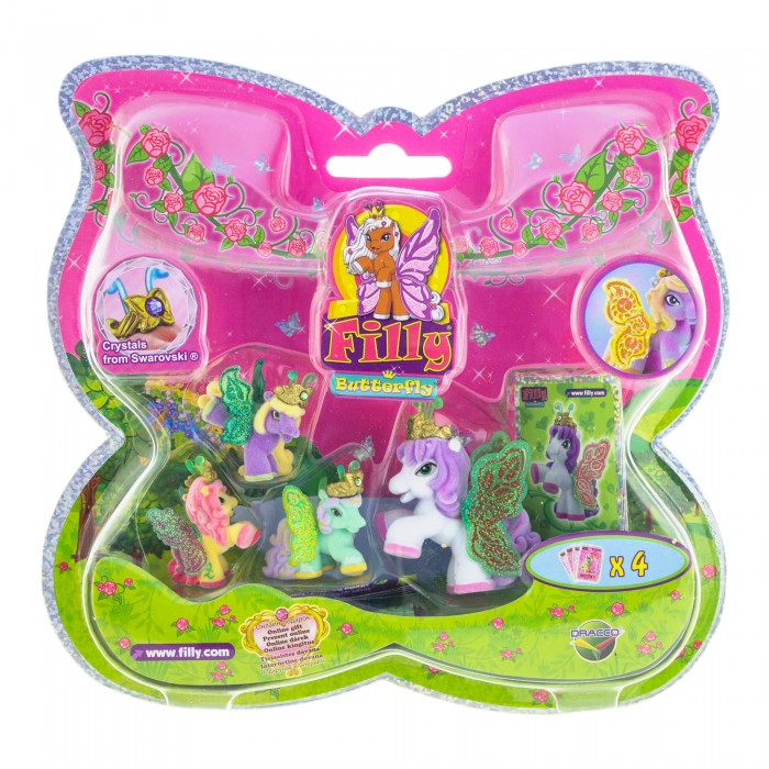 Filly Набор игровой Лошадки-бабочки с блестящими крыльями NinaНабор игровой Лошадки-бабочки с блестящими крыльями Nina Filly Набор игровой Лошадки-бабочки с блестящими крыльями NinaНабор игровой Лошадки-бабочки с блестящими крыльями NinaНабор игровой Filly Лошадки-бабочки с блестящими крыльями Nina Набор игровой Filly Лошадки-бабочки с блестящими крыльями просто восхитителен. В него входят четыре маленькие лошадки с яркими блестящими крылышками. У каждой лошадки на голове надета золотистая корона, украшенная драгоценным камнем. Лошадка Bed со своими подругами, благодаря своим компактным размерам, сможет составить компанию девочки на любой прогулке. Собери всю коллекцию лошадок-бабочек и играй в них вместе со своими подругами! В комплект набора входит: 4 лошадки, 4 карточки каждого персонажа, а также брошюрка с описанием других героев этой серии. Набор продается в красочной блистерной упаковке формы бабочки, окантованной по краю блестящей полоской. Рекомендуемый возраст: от 3 лет.<br>