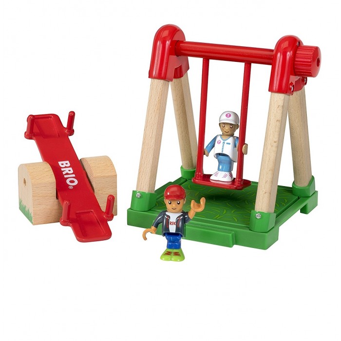 Brio Игровой набор Детская площадка 4 предметаИгровой набор Детская площадка 4 предмета Brio Игровой набор Детская площадка 4 предметаИгровой набор Детская площадка 4 предметаИгровой набор Детская площадка от производителя Brio представляет собой набор из качели и карусели с подвижными частями, сделанных из прочного пластика и дерева. Также в набор входят фигурки маленьких человечков, руки и ноги которых подвижны. Эти фигурки можно удобно располагать на качелях и весело катать. Комплектация набора: 2 качели; 2 фигурки. Основные характеристики: Размеры: 14 x 15.2 x 20.3 см<br>