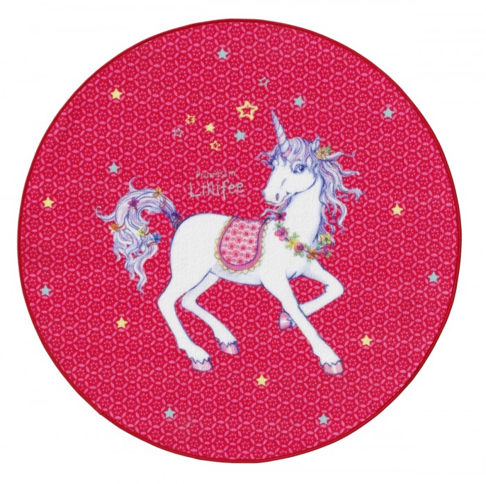 Boing Carpet Ковёр Prinzessin Lillifee 130 см 103-130RКовёр Prinzessin Lillifee 130 см 103-130R Boing Carpet Ковёр Prinzessin Lillifee 130 см 103-130RКовёр Prinzessin Lillifee 130 см 103-130RSpiegelburg Ковёр Prinzessin Lillifee Ø130 см 103-130R. Ярко-розовый детский круглый ковёр ручной работы украшен изображением волшебного единорога, обязательно приглянётся каждой юной моднице, которая захочет иметь такой ковёр в своей комнатке рядом с кроваткой. Ковёр изготовлен из полиакрила с добавлением специального вещества хитозана, которое обеспечивает влагостойкость и поглощение неприятных запахов, а также обладает антибактериальными свойствами. Высота ворса составляет 10 мм. Размер ковра - 130 см в диаметре. Вашей девочке будет очень приятно вставать на этот милый коврик ножками, поскольку он очень мягкий и тёплый. Филигранная вырезка контуров добавляет этому ковру особый шик. Приобретайте коврик для маленькой принцессы и привнесите в её жизнь частичку доброго волшебного мира!<br>