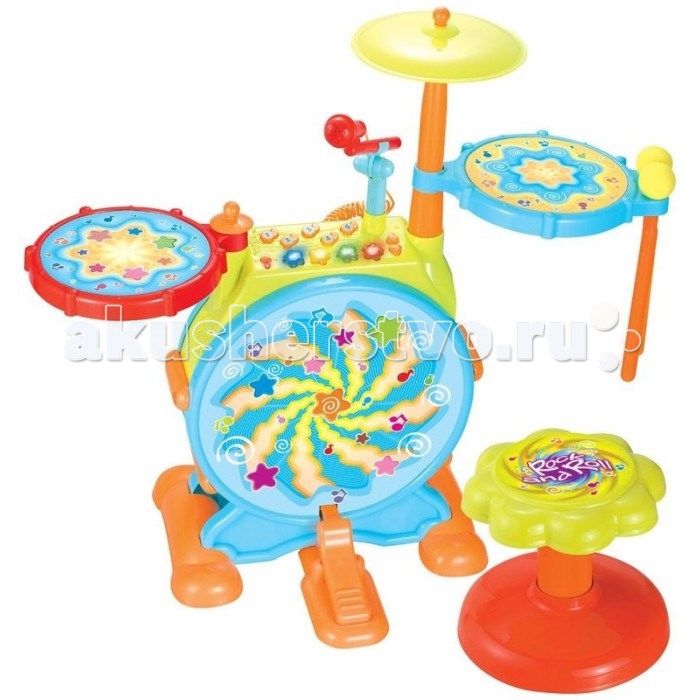 Музыкальная игрушка Huile Toys Музыкальный центр с барабанной установкойМузыкальный центр с барабанной установкой Музыкальная игрушка Huile Toys Музыкальный центр с барабанной установкойМузыкальный центр с барабанной установкойHuile toys Игрушка Музыкальный центр с барабанной установкой Y61142 Такая барабанная установка даст маленькому музыканту широкое поле для импровизаций и возможно даже вдохновит его на дальнейшей развитие в музыке. В этой игрушке предусмотрены кнопки, запускающие проигрывание различных звуковых эффектов, две цимбалы для игры палочками и большой барабан с педалью. Для вокальных упражнений имеется микрофон на небольшой регулируемой стойке. Ну и маленькая, но приятная для родителей деталь - громкость звука игрушки регулируется. Тип батареек: 3 x AA / LR16 1.5V (пальчиковые). Не входят в комплект. Размер игрушки: 61.5 х 64.5 х 31.5 см.<br>