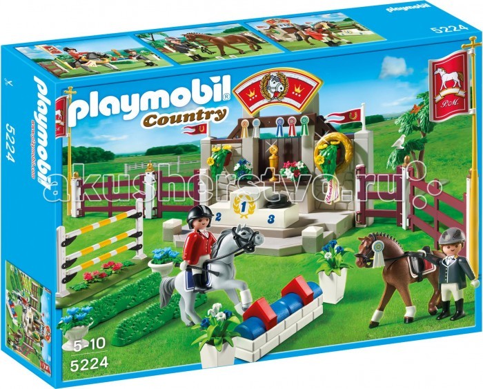 Конструктор Playmobil Лошади: Манеж для выездки и конкураЛошади: Манеж для выездки и конкура Конструктор Playmobil Лошади: Манеж для выездки и конкураЛошади: Манеж для выездки и конкураУстройте свои соревнования с лошадками от Playmobil Country у себя дома. Для соревнований тут всё готово: специальный коричневый заборчик, трамплины, многоуровневый барьер, через который будет прыгать лошадка, бабочки деревья, кустики, цветочки, ну и конечно, как же не обойтись без наездников со своей экипировкой. У многоуровневого барьера вы можете отрегулировать высоту, убирая или добавляя перекладины. А лошадки с наездником, которые лучше выполняли трюки, прыжки, встанут на ступеньки первых и вторых местах, получая медали, призы и подарки. Рост фигурок наездников составляет 7.5 см. Фигурки могут нагибаться, руки и голова подвижны. В комплект входит: две лошадки, два наездника, экипировка наездников, площадка вручения призов, ступеньки первых, вторых и третьих мест, обычный трамплин, многоуровневый трамплин, коричневый заборчик, одно дерево, два кустика, четыре вазы с цветами и миниатюрная бабочка. Комплект состоит из 186 деталек. Все детали комплекта изготовлены из высококачественной пластмассы.<br>