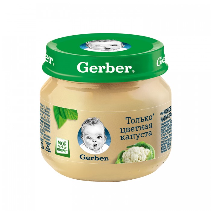 Gerber Пюре Цветная капуста с 4 мес., 80 гПюре Цветная капуста с 4 мес., 80 г Gerber Пюре Цветная капуста с 4 мес., 80 гПюре Цветная капуста с 4 мес., 80 гGerber Пюре Цветная капуста 4 мес., 80 г Пюре Gerber из цветной капусты прекрасно подходит для детей в качестве первого прикорма. Овощное пюре вводится в рацион ребенка постепенно, начиная с 1/2 чайной ложки, увеличивая за 5-7 дней до 60-100 г в день. Овощное пюре Gerber Цветная капуста рекомендуется детям с 4 месяцев. Это пюре благотворно воздействует на работу детского желудка и кишечника. Срок введения прикорма рекомендован в соответствии с методическими указаниями Минздрава РФ. Состав: Пюре из цветной капусты (84%), вода (16%). Без добавления консервантов, красителей и искусственных добавок Без добавления сахара, соли, крахмала Пищевая ценность на 100 г: Углеводы - 2,1 г Белки - 1,5 г Жиры - 0,4 г Калорийность - 28 ккал Срок хранения: 2 года Хранить при температуре от 0 до 25°С После вскрытия банку хранить в холодильнике не более суток. Идеальной пищей для грудного ребенка является молоко матери. Всемирная организация здравоохранения рекомендует исключительно грудное вскармливание в первые шесть месяцев и последующее введение прикорма при продолжении грудного вскармливания. Компания Нестле поддерживает данную рекомендацию. Для принятия решения о сроках и способе введения данного продукта в рацион ребенка необходима консультация специалиста. Возрастные ограничения указаны на упаковке товаров в соответствии с законодательством РФ.<br>