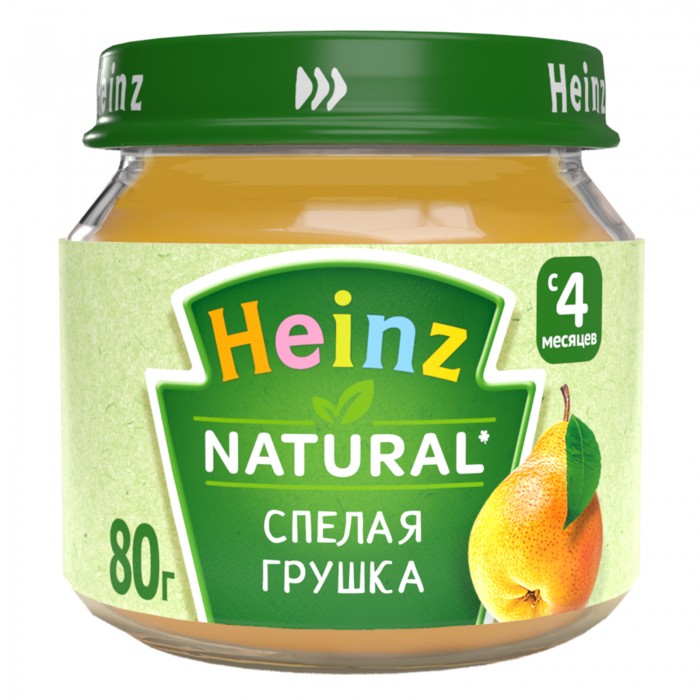 Heinz Пюре Спелая грушка с 4 мес., 80 гПюре Спелая грушка с 4 мес., 80 г Heinz Пюре Спелая грушка с 4 мес., 80 гПюре Спелая грушка с 4 мес., 80 гHeinz Пюре Спелая грушка 4 мес., 80 г Груша оказывает бодрящее и освежающее действие, улучшает настроение, богата аскорбиновой кислотой, способствующей укреплению иммунитета, нормальному развитию кровеносных сосудов, костей, зубов, лучшему усвоению железа. Груша богата органическими кислотами, повышающими выделение пищеварительных соков и активных ферментов, что улучшает аппетит ребенка. Содержит растительную клетчатку и пектин, которые имеют бактерицидные свойства и способствуют росту собственных бифидобактерий в кишечнике. Это обстоятельство особенно важно, если ребенок получал лечение антибиотиками. Продукт рекомендован для детей старше 4 месяцев. Введение нового блюда начинайте с 1 чайной ложки, постепенно доводя порцию до возрастной нормы. Нужное количество подогреть, не добавляя сахара. Не разогревать повторно. Состав: грушевое пюре (100%) сок грушевый концентрированный сок лимонный концентрированный витамин С. Без добавления консервантов, красителей и искусственных добавок. Не содержит сахар и крахмал, ГМО.<br>