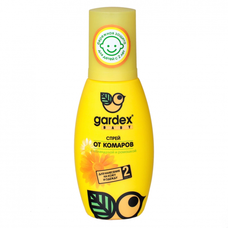 Gardex Baby Спрей для защиты детей от комаров с 2 лет 100 млBaby Спрей для защиты детей от комаров с 2 лет 100 мл Gardex Baby Спрей для защиты детей от комаров с 2 лет 100 млBaby Спрей для защиты детей от комаров с 2 лет 100 млGardex Baby спрей для защиты детей от комаров с 2-х лет 100 мл с применением активного комплекса UltraGuard. Рекомендуется использовать для прогулок в лесу, парках, на дачных и приусадебных участках. Аэрозоль защищает от клещей на одежде в течение 15 дней, от комаров – 10 дней. Для обеспечения 100% защиты необходимо следовать несложной инструкции: перед употреблением баллон хорошо встряхнуть. Распылить с расстояния 20-25 см на одежду до легкого увлажнения, надевать только после обработки и полного высыхания. Не допускайте попадания средства на кожу, в глаза, органы дыхания и рот. В случае попадания – промойте тщательно водой. Одежду детям, беременным и кормящим женщинам обрабатывают другие лица. Не обрабатывайте изделия из пластика и синтетических волокон. Состав: Альфациперметрин 0.2% N,N-диэтилтолуамид 8% МГК-264 Этиловый спирт Пропеллент углеводородный Функциональные добавки Отдушка<br>