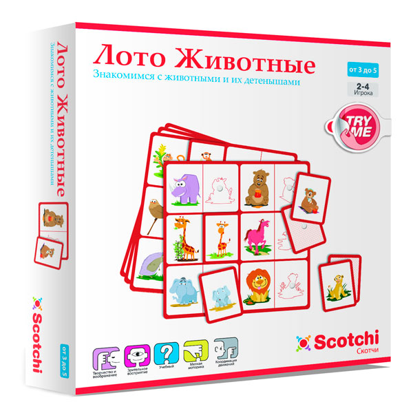 Настольная игра Животные. Лото. Scotchi