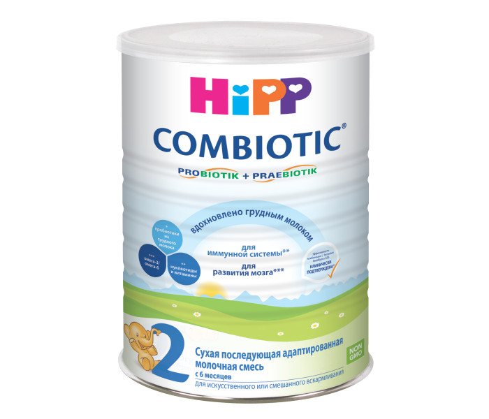 Hipp Молочная смесь 2 Combiotiс с 6 мес. 800 гМолочная смесь 2 Combiotiс с 6 мес. 800 г Hipp Молочная смесь 2 Combiotiс с 6 мес. 800 гМолочная смесь 2 Combiotiс с 6 мес. 800 гСмесь Hipp-2 Combiotic адаптированная молочная смесь для искусственного вскармливания детей с первых дней жизни. Особенности: Обогащенная таурином, карнитином и селеном. Без кристаллического сахара. Изготавливается из молока, полученного от хозяйств, работающих по органико-биологическим принципам. Состав: обезжиренное молоко, сухая молочная сыворотка (частично деминерализованная), растительные масла, лактоза, пребиотическая клетчатка(галактоолигосахариды из лактозы), мальтодекстрин, кальция карбонат, натрия цитрат, калия витамин С, магния карбонат, железа лактат, L-триптофан, цинка сульфат, пробиотическая молочнокислая культура, цитидинмонофосфат, уридинмонофосфат, аденозинмонофосфат, витамин А, инозиммонофосфат, ниацин, пантотеновая кислота, витамин Е, гуанозинмонофосфат, витамин D, комплекс лизин-медь, витамин В1, витамин В6, калия иодат, марганца сульфат, витамин В2, фолиевая кислота, витамин К, натрия селенат, биотин, витамин В12. Энергетическая ценность 499 ккал в 100г, 70 ккал в 100мл. Невскрытую банку хранить при комнатной температуре (не выше +25С) в темном и сухом месте при относительной влажности не более 75%. После вскрытия банку закрыть пластиковой крышкой и хранить в сухом прохладном месте (но не в холодильнике, при температуре не выше +25С). Вскрытая банка должна быть использована в течение 3-х недель. Срок хранения 18 месяцев. Необходима консультация специалистов. Молочная смесь предназначена для питания детей с 6 месяцев.<br>