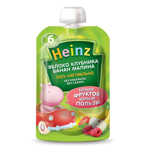 Heinz Пюре яблоко,клубника,банан,малина с 6 мес., 100 г (пауч)