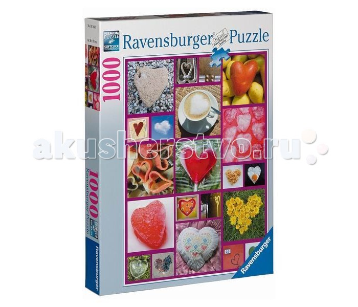 Ravensburger Пазл Сердца 1000 элементовПазл Сердца 1000 элементов Ravensburger Пазл Сердца 1000 элементовПазл Сердца 1000 элементовПаззл Ravensburger: От частицы к частице – всё высшее качество Отсутствие двух одинаковых деталей обеспечено использованием вручную изготовленного инструментария Частицы идеально соединяются Матовая поверхность исключает неприятные отблески Прочные детали не ломаются Изготовлено из экологического сырья Количество деталей паззла: 1000 Размер картинки: 70х50 см Материал: картон и бумага, части устойчивы к сгибанию<br>