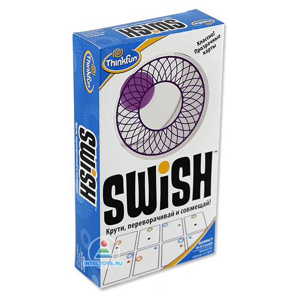 Thinkfun Игра-головоломка СвишИгра-головоломка Свиш Thinkfun Игра-головоломка СвишИгра-головоломка СвишThinkfun Игра-головоломка Свиш - весьма грамотное сочетание веселья и задора, развлечения и развития, созданное специально для вас и ваших дорогих любителей головоломок! Порадуйте себя и свое драгоценное чадо столь интересным, увлекательным и занимательным подарком, как игра-головоломка, которая развивает мелкую моторику, сообразительность и пространственно-логическое мышление. Правила игры: В игре используется 60 прозрачных карт На каждой карте нанесено изображение одного кольца и одного мяча Кольца и мячи могут быть 4-х цветов Перед началом игры карты перемешиваются, 16 карт выкладываются на игровой стол Задача игроков - как можно быстрее найти две и более карты, которые составят Свиш, т.е такие карты, в которых при накладывании друг на друга изображение мяча совместится с изображением кольца соответствующего цвета Переворачивать и совмещать карты игрок имеет право только в своём воображении Карты должны полностью совпадать с друг другом Накладывать карты Т-образно или смещать их относительно друг друга запрещен Свиш можно составить из 2-х, 3-х, 4-х или 5-ти карт. Главное, чтобы все мячи попали в кольца Игрок, нашедший комбинацию, кричит Свиш и показывает как совпадают карты. В случае правильного совпадения, карты достаются этому игроку Собранная комбинация убирается с игрового поля и забирается игроком, а на её место из общей колоды карт выкладываются новые карты Если же игрок ошибся, то карты остаются на игровом поле, а игрок обязан сбросить одну из набранных ранее карт Сброшенная карта больше в игре не участвует Игра заканчивается как только иссякнет общая колода карт, а на картах, расположенных на игровом столе, больше не будет комбинации Свиш Игроки подсчитывают набранное количество карт. Кто набрал больше всех - тот и победил В комплекте: Игровые прозрачные карточки: 60 шт Мешочек для хранения карточек: 1 шт Подробная инструкция<br>