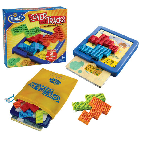 Thinkfun Игра-головоломка Спрячь свои следы cover your tracksИгра-головоломка Спрячь свои следы cover your tracks Thinkfun Игра-головоломка Спрячь свои следы cover your tracksИгра-головоломка Спрячь свои следы cover your tracksThinkfun Игра-головоломка Спрячь свои следы cover your tracks - весьма грамотное сочетание веселья и задора, развлечения и развития, созданное специально для вас и ваших дорогих любителей головоломок! Порадуйте себя и свое драгоценное чадо столь интересным, увлекательным и занимательным подарком, как игра-головоломка, которая развивает мелкую моторику, сообразительность и пространственно-логическое мышление. Особенности: По принципу головоломка «Спрячь свои следы» очень похожа на классический тетрис, только теперь он реальный! Игрок сам передвигает фигуры и решает порой самые сложные задачи на красочном игровом поле Головоломка предназначена для одного следопыта, но в нее можно играть командой или двум ребятам по очереди Для того чтобы скрыть от глаз следы, нужно правильно разложить разноцветные фигуры на поле Оформление игровых карточек очень реалистичное - с изображениями забавных животных, птиц, своеобразным ландшафтом. Они яркие и интересные Правила игры: Цель игрока – закрыть все следы цветными фигурами разной формы Если для этого необходимо сделать только два хода, это еще не все Уровень не считается пройденным, если на поле не располагаются все 4 фигурки одновременно, в этом-то и заключается вся сложность! Ведь края элементов ни в коем случае не должны выглядывать за пределы игровой площадки Самые смелые и догадливые постепенно осилят все 20 заданий, представленные на карточках, и с удовольствием будут проходить этапы снова В комплекте: Игровое поле Инструкция Удобный мешочек для принадлежностей 20 карточек-уровней 4 пазла (красный, зеленый, синий, оранжевый)<br>