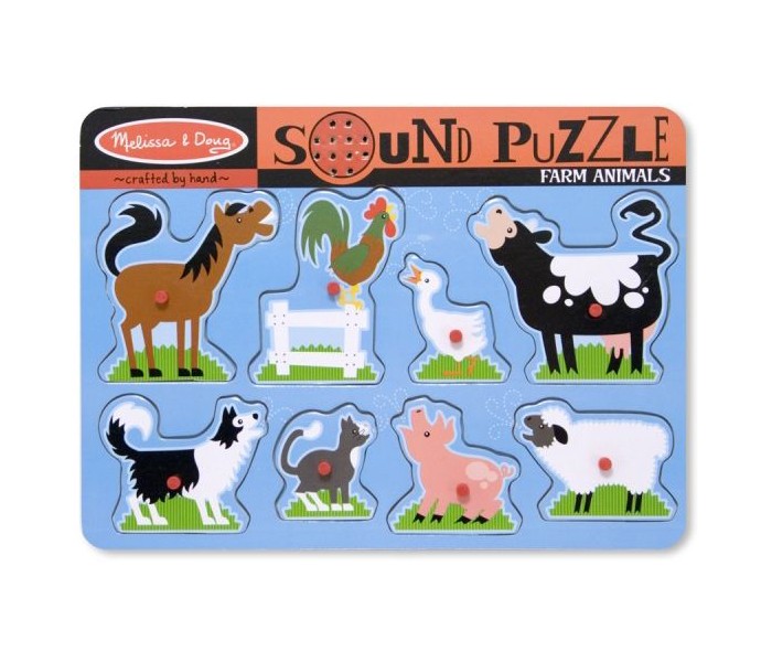 Melissa & Doug Звуковые пазлы Ферма 8 эл.Звуковые пазлы Ферма 8 эл. Melissa & Doug Звуковые пазлы Ферма 8 эл.Звуковые пазлы Ферма 8 эл.Звуковые пазлы Melissa & Doug Ферма 8 элементов этой головоломки выполнены в виде животных. Правильно разместив элемент головоломки, Ваш ребенок услышит звук животного, изображенного на нем Компания Melissa&Doug придерживается самых высоких стандартов качества и безопасности детских образовательных продуктов для детей. Melissa & Doug - это один из ведущих брендов деревянных игрушек, используемые компанией покрытия и красители нетоксичны.<br>