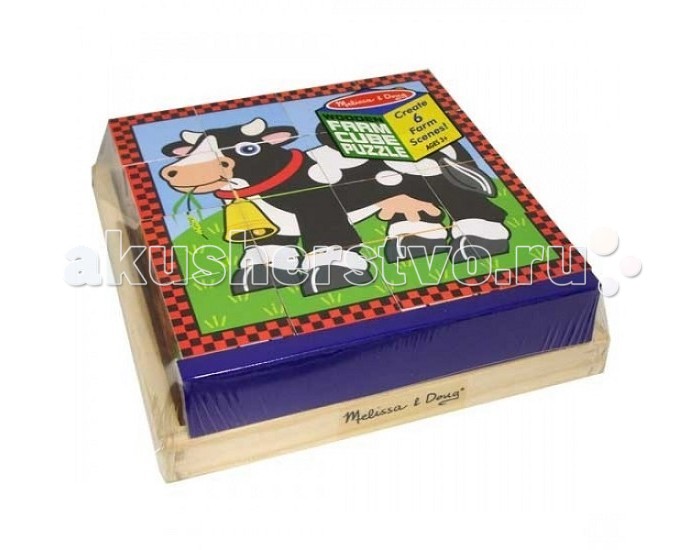 Развивающая игрушка Melissa & Doug Пазл из кубиков ФермаПазл из кубиков Ферма Развивающая игрушка Melissa & Doug Пазл из кубиков ФермаПазл из кубиков ФермаПазл из кубиков Melissa & Doug Ферма Шесть пазлов в одном! Этот уникальный пазл состоит из 16 деревянных кубиков. На одной части кубика изображено одно животное. Поворачивайте кубики на деревянной панели, чтобы собрать шесть различных изображений животных!<br>