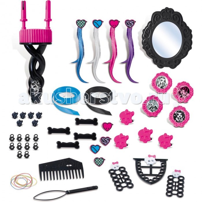 IMC toys Monster high Студия красотыMonster high Студия красоты IMC toys Monster high Студия красотыMonster high Студия красотыIMC toys Monster high набор Студия красоты для любимой девочки. В этом наборе есть всё необходимое для маленькой модницы. В комплект входят: локоны разного цвета ленты заколки резинки специальный прибор для закручивания косичек.<br>