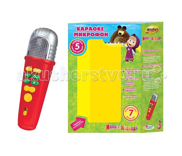 Музыкальная игрушка Умка Караоке-микрофон Маша и МедведьКараоке-микрофон Маша и Медведь Музыкальная игрушка Умка Караоке-микрофон Маша и МедведьКараоке-микрофон Маша и МедведьКараоке-микрофон Маша и Медведь Умка на батарейках со светом и звуком. Особенности: 7 развивающих функций 5 песен из мультфильма и 5 караоке-мелодий смена тональности звук аплодисментов возможность подключения MP3 световые эффекты регулировка громкости реалистичный дизайн развиваем слуховое и визуальное восприятие, развиваем чувство ритма и музыкальный слух батарейки входят в комплект<br>