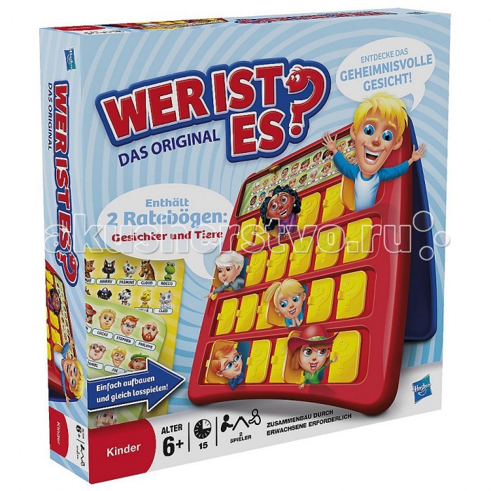 Hasbro Угадай Кто? (Обновленная Версия)Угадай Кто? (Обновленная Версия) Hasbro Угадай Кто? (Обновленная Версия)Угадай Кто? (Обновленная Версия)Обновленная версия популярной игры на развитие логики. Игра отлично подойдет для проведения веселого и полезного досуга. Детям понравится красочное оформление игры и многообразие имеющихся персонажей. Родители по достоинству оценят качество, с которым выполнены все элементы игры. Игра предельно проста, вам всего лишь необходимо угадать, кто изображен на картинке вашего противника. Но Вы станите победителем лишь в том случае, если выиграете пять раундов. После того, как Вам ответили на один заданный вопрос, нужно поробовать догадаться, кто изображен на картинке вашего противника. Необходимо проявить всё внимание, замечать любые мелочи: цвет глаз, у кого есть очки или шляпа, борода или усы. После целостности картинки в голове задавайте еще вопросы - на них обязательно необходимо отвечать односложно: да или нет. В процессе игры раскрываются ненужные портреты - они вне игры. Однако, не стоит спешить с ответом, если вы не уверены в нем на сто процентов! Если ответ будет неверным - вы проиграли. Количество игроков: 2 человека. Комплект: 40 пластиковых рамок 2 игровые доски (красная и синяя) 1 лист с картами (красными, синими и жёлтыми) 2 маркера<br>