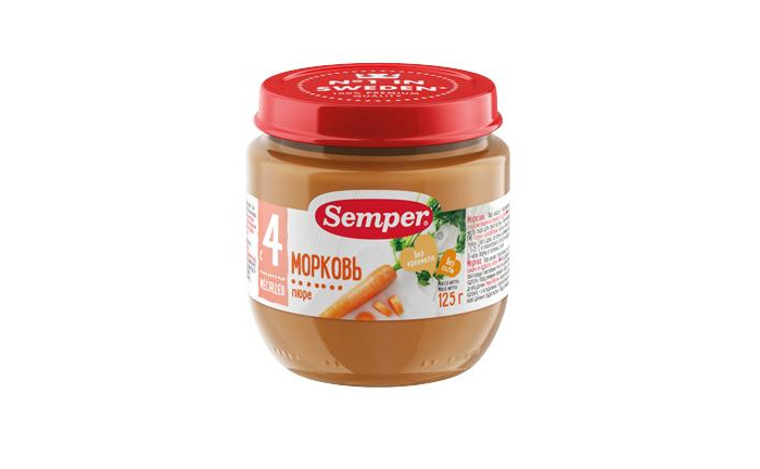 Semper Пюре морковь с 4 мес. 125 гПюре морковь с 4 мес. 125 г Semper Пюре морковь с 4 мес. 125 гПюре морковь с 4 мес. 125 гSemper Пюре морковь содержит множество питательных веществ, на наиболее ценно она Бета-каротином. Особенности: Благодаря Бета-каротину в организме синтезируется витамин А, который способствует росту и укреплению костей, кроме того, без него невозможно полноценное развитие зрения Бета-каротин усваивается гораздо лучше в присутствии жиров Присутствует растительное масло Состав: морковь рапсовое масло вода<br>