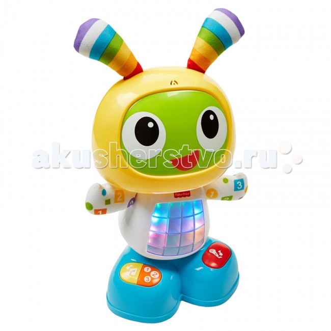 Интерактивная игрушка Fisher Price Обучающий робот Бибо Танцуй и двигайсяОбучающий робот Бибо Танцуй и двигайся Интерактивная игрушка Fisher Price Обучающий робот Бибо Танцуй и двигайсяОбучающий робот Бибо Танцуй и двигайсяНажмите на животик БиБо или любую кнопку на его ножках, чтобы активировать веселые песенки, обучающие фразы и мелодии, под которые можно танцевать. Эта забавная игрушка даже позволяет маме или малышу записывать фразу, из которой БиБо затем делает веселую песенку. У игрушки три режима — Веселые танцы, Обучение и игры, Веселые песенки — так что веселой Бибо будет «расти» вместе с малышом, радуя его веселыми играми в течение многих лет. Игрушка обучает малыша буквам, цветам, счету, музыке, причинно-следственным связям и многому другому. Для работы необходимо четыре батарейки типа «AA». Возможные режимы: Танцуй и двигайся - активируйте Бибо, нажав на животик или на любую кнопку на его ножках, чтобы активировать веселые песенки, обучающие фразы и мелодии, под которые можно танцевать! Обучение и игры - обучает малыша буквам, цветам, счету, музыке, причинно-следственным связям и многому другому с помощью песенок и фраз. Запиши свой mix - скажите Бибо какое-нибудь слово или фразу, и Бибо споет свою песенку с этой фразой! Игрушка рекомендуется для детей в возрасте от 9 месяцев до 3 лет. Материал: пластик Размер упаковки (ДШВ): 36x15x33 см<br>