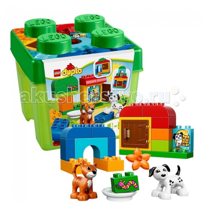 Конструктор Lego Duplo 10570 Лего Дупло Лучшие друзья: кот и песDuplo 10570 Лего Дупло Лучшие друзья: кот и пес Конструктор Lego Duplo 10570 Лего Дупло Лучшие друзья: кот и песDuplo 10570 Лего Дупло Лучшие друзья: кот и песКонструктор Lego Duplo 10570 Лего Дупло Лучшие друзья: кот и пес собирается из 30 элементов, включает фигурки кошечки и собачки. Построй уютные домики для домашних животных с этим подарочным набором от LEGO DUPLO! Кот и пес - верные спутники человека, у них тоже должен быть свой уютный домик. Помоги им и собери каждому по маленькой конуре, а рядом посади дерево или построй большой дом. Твоя фантазия ничем не ограничена! И не забудь покормить новых друзей, положив специальный корм в мисочку! В набор входит: фигурки пса и кота специальные элементы и аксессуары - открывающаяся дверь, миска, цветочек, кубики с кормом и гусеницей. Особенности конструктора Lego Duplo 10570: Конструктор упакован в твердую подарочную упаковку. Количество деталей: 30 шт.<br>