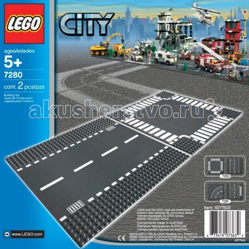 Конструктор Lego City 7280 ПерекрестокCity 7280 Перекресток Конструктор Lego City 7280 ПерекрестокCity 7280 ПерекрестокКонструктор Lego City 7280 Перекресток. Расширь Город LEGO City с набором прямых и перекрестных пластин. Включает в себя одину прямую пластину и одну перекрестную. Количество деталей: 2 шт.<br>