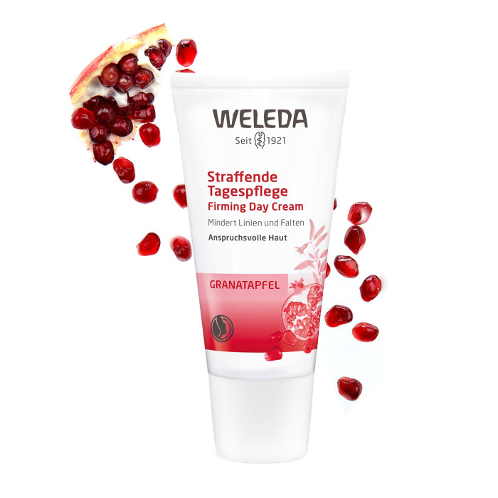 Weleda Дневной крем-лифтинг Гранат 30 млДневной крем-лифтинг Гранат 30 мл Weleda Дневной крем-лифтинг Гранат 30 млДневной крем-лифтинг Гранат 30 млДневной крем-лифтинг с гранатом Weleda серия Гранат, 30 мл Натуральные антиоксиданты – преимущество масла косточек граната – замедляют старение и стимулируют регенерацию каждой клетки зрелой кожи, а масло кунжутного семени насыщает её необходимым питанием. Дневной гранатовый крем заметно сокращает количество морщин и эффективно повышает эластичность и упругость кожи. Масло жожоба, входящее в состав средства, быстро успокаивает и смягчает даже самую чувствительную кожу. Крем наносится на область лица, шеи и декольте и мгновенно впитывается, оставаясь надежным средством защиты кожи от воздействия окружающей среды. Дерматологические тесты показывают, что через 28 дней использования глубина морщин уменьшается на 14%, а эластичность кожи увеличивается на 11%. Способ применения: После утреннего очищения кожи нанести крем равномерно на лицо, шею и декольте и мягко вмассировать. Замечательно подходит в качестве основы под макияж. Состав: Вода, Кунжутное масло, Спирт, Масло жожоба, Козье молоко, Масло ореха макадамии, Лизолецитин, Глицерин, Подсолнечное масло, Масло гранатовых косточек, Аргановое масло , Масло ши (карите), Неомыляемая фракция оливкового масла , Экстракт семян проса , Экстракт лепестков подсолнуха, Тапиока, или маниоковое саго, Ксантан, или ксантановая камедь, Аромат, Лимонен , Линалоол*, Гераниол, Цитраль, Кумарин, Бензилбензоат<br>