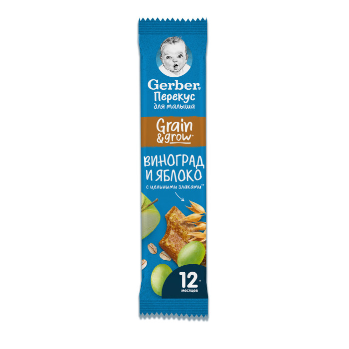 Gerber Злаковый батончик DoReMi с яблоком и виноградом с 12 мес. 25 гЗлаковый батончик DoReMi с яблоком и виноградом с 12 мес. 25 г Gerber Злаковый батончик DoReMi с яблоком и виноградом с 12 мес. 25 гЗлаковый батончик DoReMi с яблоком и виноградом с 12 мес. 25 гGerber DoReMi Злаковый батончик с яблоком и виноградом для здоровых детей после 1 года предназначен для перекусов между едой, содержит 48% фруктов, обогащен кальцием и железом и сохраняет натуральную сладость фруктов и злаков. Без сахара. Содержит 74% фруктов. Обогащен кальцием и железом. Состав: концентрированный виноградный сок (32.9%), овсяные хлопья (20.7%), яблочное пюре (11.3%), мальтодекстрин, мука овсяная, мука пшеничная, пальмовый олеин, хлопья банана, минеральные вещества, соевый лецитин, пектин, натуральный яблочный ароматизатор, ароматизатор ванилин, токоферол антиоксидант. Каждый кусочек пищи в рационе должен быть здоровым и полезным – адаптированным для малыша. В перерывах между приемами пищи предлагайте ему лёгкую и питательную закуску. Так вы сделаете его рацион более сбалансированным. Начиная с 12 месяцев Gerber® предлагает особый ассортимент детских снэков, которые отвечают всем требованиям правильного и здорового питания. Начиная с 12 месяцев Gerber® предлагает особый ассортимент детских снэков, которые будучи фактически перекусом отвечают всем требованиям правильного и здорового питания. Идеальной пищей для грудного ребенка является молоко матери. Продолжайте грудное вскармливание как можно дольше после введения прикорма. Необходима консультация специалиста.<br>