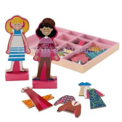 Деревянная игрушка Melissa & Doug Магнитные игры Одень Эббу и ЭммуМагнитные игры Одень Эббу и Эмму Деревянная игрушка Melissa & Doug Магнитные игры Одень Эббу и ЭммуМагнитные игры Одень Эббу и ЭммуДеревянная игрушка Melissa & Doug Магнитные игры Одень Эббу и Эмму - настоящий подарок маленькой моднице. У Эбби и Эммы множество нарядов. Каждый наряд оснащен магнитом, благодаря чему он легко крепится на куклу, при этом каждый раз создавать новые наряды. Эбби и Эмма любят переодеваться и обмениваться нарядами. Этот набор включает две деревянных, магнитных подруги на деревянной подставке и множество красочных и привлекательных магнитных деревянных нарядов и аксессуаров, необходимое для веселой игры. Играя в эту игру ребенок учится: координировать свои движения; сочетать цвета и формы; применять свою фантазию и творческие навыки. Детали игры безопасны и экологичны. Изготовлены из натурального дерева. Все изображения на деталях качественно окрашены и не подвержены быстрому стиранию.<br>