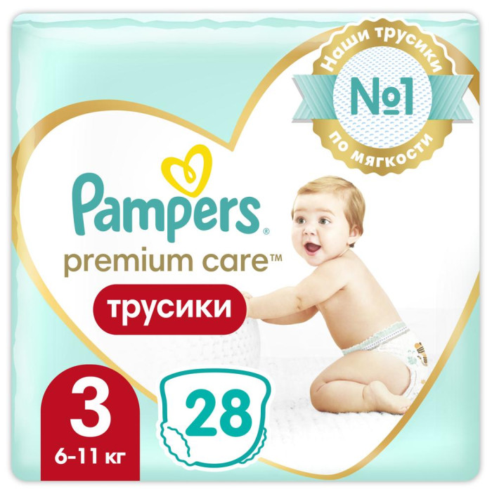 Pampers Подгузники-трусики Premium Care Pants Midi р.3 (6-11 кг) 28 шт.Подгузники-трусики Premium Care Pants Midi р.3 (6-11 кг) 28 шт. Pampers Подгузники-трусики Premium Care Pants Midi р.3 (6-11 кг) 28 шт.Подгузники-трусики Premium Care Pants Midi р.3 (6-11 кг) 28 шт.Такие мягкие, что ваш малыш их не заметит! Это детские одноразовые гипоалергенные трусики-подгузники с двойным супервпитывающим слоем, который пропускает влагу внутрь и не выпускает назад к коже, а внутренний впитывающий слой превращает ее в гель, надежно запирая внутри. Трусики созданы специально для защиты нежной кожи малыша. Они состоят только из гипоаллергенных материалов, что очень важно для кожи маленького ребёнка. Мягкий дышащий слой пропускает воздух внутрь, позволяя коже крохи свободно дышать. У Pampers Premium Care есть ультрасухой впитывающий слой DryMax, который изолирует влагу, позволяя сохранять кожу малыша сухой до 12 часов. Уникальные эластичные боковинки хорошо растягиваются, создавая малышу максимальный комфорт и защищая от протеканий. Специальный бальзам Алоэ смягчает кожу и обеспечивает ей дополнительную защиту. Особенности: Трусики-подгузники отлично впитывают и надежно защищают от протеканий. Впитывающий слой DryMax обеспечивает сухость до 12 часов. Пропитка бальзамом Алоэ для дополнительной защиты кожи. Благодаря анатомической форме трусики идеально сидят, повторяя форму тела малыша и не создавая ком между ножками. Мягкие трусики с дышащим слоем содержат только гипоаллергенные материалы. Вес ребенка: 6-11 кг Кол-во в упаковке: 28 шт Новые Pampers Premium Care - самая мягкая защита Pampers!<br>