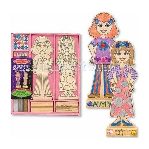 Melissa & Doug Набор Создай свои моделиНабор Создай свои модели Melissa & Doug Набор Создай свои моделиНабор Создай свои моделиMelissa & Doug Набор Создай свои модели - украшайте фигурки по вашему вкусу. В наборе: 2 двухсторонние деревянные фигурки из дерева 2 подставки- подиум 5 разноцветных карандашей серебряные и золотые блёстки, клей для блёсток разноцветные стразы различной формы.<br>