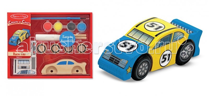 Melissa & Doug Набор для творчества Гоночная машинкаНабор для творчества Гоночная машинка Melissa & Doug Набор для творчества Гоночная машинкаНабор для творчества Гоночная машинкаMelissa & Doug Набор для творчества Гоночная машинка - с этим набором Ваш малыш почувствует себя настоящим гонщиком! А пока можно потренироваться быть одновременно конструктором и автолюбителем. Собери свою деревянную машинку, раскрась ее, как тебе больше нравится, наклей стикеры и твой гоночный шедевр готов к чемпионату! В наборе: деревянная машинка, 4 колеса, 4 баночки с краской, кисть, клей и наклейки.<br>