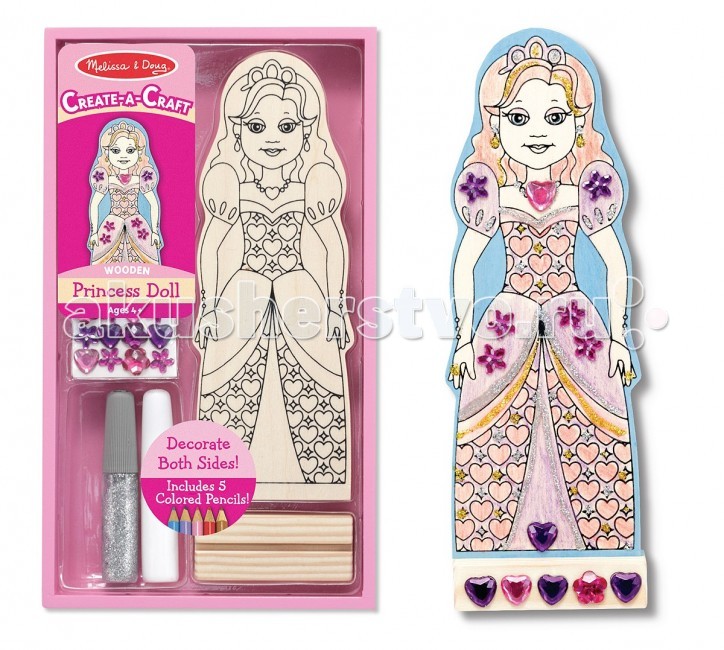 Melissa & Doug Набор для творчества ПринцессаНабор для творчества Принцесса Melissa & Doug Набор для творчества ПринцессаНабор для творчества ПринцессаMelissa & Doug Набор для творчества Принцесса - все малыши любят раскраски. Предложите Вашей малышке раскрасить настоящую куклу-принцессу. В наборе: деревянная кукла, подставка, цветные карандаши, блестки, стразы.<br>