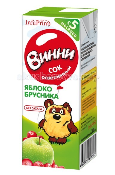 Винни Сок осветленный Яблоко-брусника 200 млСок осветленный Яблоко-брусника 200 мл Винни Сок осветленный Яблоко-брусника 200 млСок осветленный Яблоко-брусника 200 млСок осветленный Винни Яблоко-брусника Особенности: Без добавления сахара - только натуральная сладость фруктов Не содержит консервантов, красителей, ГМО Состав: Яблочный сок, брусничный сок. Изготовлен из концентрированных фруктовых соков Объем: 0.2 л<br>
