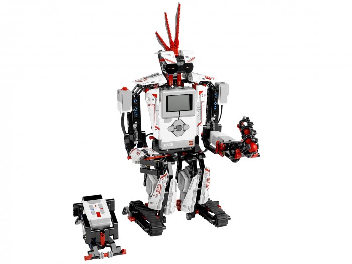 Конструктор Lego Mindstorms 31313 Лего Майндстормс EV3Mindstorms 31313 Лего Майндстормс EV3 Конструктор Lego Mindstorms 31313 Лего Майндстормс EV3Mindstorms 31313 Лего Майндстормс EV3Конструктор Lego Mindstorms 31313 Лего Майндстормс EV3 Робот Lego Mindstorms – не просто игрушка. Это самый настоящий робот, реагирующий на мир вокруг. Им можно управлять с помощью специальной программы на смартфоне, и совершенствовать, докупая новые наборы деталей. Робот взаимодействует с окружающим миром с помощью специальных датчиков и сенсоров. Из этого набора можно создать 5 разных моделей роботов. Можно построить робота-скорпиона, робота-помощника на гусеничном ходу с захватом спереди, робота-кобру, который распознает движущиеся объекты и атакует их, робота-трактор, человекообразного робота. Модель робот-трактор может выполнять роль военной машины, подъемного крана, дробилки, осуществлять захват - в зависимости от задач, можно легко сменить инструмент. Mindstorms EV3 – новое поколение роботов. Здесь добавлен чип для управления с помощью мобильных устройств, более мощный процессор, операционная система Линукс, возможность использовать инфракрасные серверы. Нового робота можно программировать без подсоединения к компьютеру, с помощью кнопок на корпусе. Технические характеристики робота: Встроенные 16 МБ флэш-памяти 64 Мб оперативной памяти плюс слот расширения SD Операционная система Linux, выпущенная под открытым исходным кодом USB 2.0 Wi-Fi 4 входных порта: подключение до 4 датчиков одновременно, в том числе вашего NXT датчики 4 выходных портов: теперь Вы можете пользоваться мощностью до 4 двигателей (либо крупных, средних или NXT) До четырех интеллектуальных блоков должны быть соединены вместе (да, это 16 датчиков и 16 портов двигателя!) Матричный дисплей с громкоговорителем Кнопка интерфейса с индикацией состояния Улучшение блока программирования Bluetooth (r) v2.1 IOS и Android совместимость. Аппаратные средства: 3 интерактивных серводвигатели: 2 больших и 1 средний 1 датчик касания Новые ИК-датчики измеряют расстояние, движение и обнаружение объектов, и действуют как приемники для пульта дистанционного управления Новые ИК-маяки дистанционно управляет роботом на расстоянии до 2 метров Улучшенный датчик цвета обнаруживает 6 цветов, а также яркость источников света Совместим с LEGO MINDSTORMS NXT: Подключение NXT сенсоров и моторов к новому EV3 блоку Ассортимент из 594 элементов LEGO TECHNIC для легкого, более стабильного юнита с улучшенной функциональностью и возможностями движения. Программное обеспечение для программирования: Загружаемые программного обеспечения ПК и Mac совместимы Иконка на основе перетаскивания среда для строительства новых программ с интерактивным контентом, который помогает устранить ошибки программирования.<br>