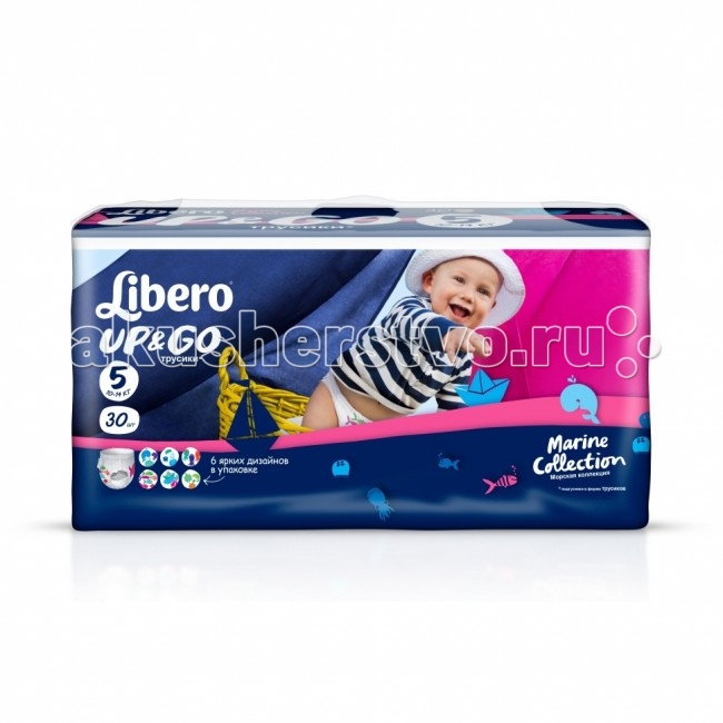 Libero Подгузники-трусики Up&Go Океаническая коллекция (10-14 кг) 30 шт.Подгузники-трусики Up&Go Океаническая коллекция (10-14 кг) 30 шт. Libero Подгузники-трусики Up&Go Океаническая коллекция (10-14 кг) 30 шт.Подгузники-трусики Up&Go Океаническая коллекция (10-14 кг) 30 шт.Libero Подгузники-трусики Up&Go Океаническая коллекция созданы специально для активных малышей, тонкие и хорошо сидят, не стесняя движений. Смена подгузника не будет скучной, ведь в каждой упаковке Libero Up&Go вы найдете разные дизайны трусиков! Особенности: Удобно одевать как обычные трусики. Благодаря мягкому эластичному пояску сидят как детские трусики и дарят комфорт в движении. Хорошо впитывают как обычные подгузники. После использования они легко снимаются при разрывании боковых швов, а клеящая лента позволяет их свернуть. Внимание! Дизайн упаковки и самих трусиков зависит от поставки!<br>