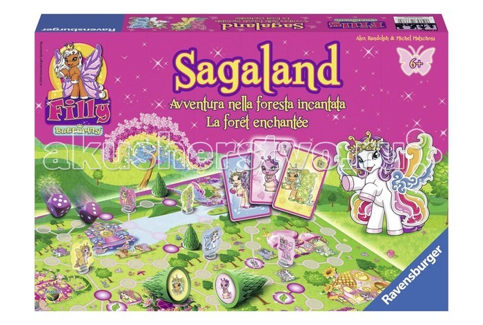 Ravensburger Sagaland Бабочки ФиллиSagaland Бабочки Филли Ravensburger Sagaland Бабочки ФиллиSagaland Бабочки ФиллиДобро пожаловать в волшебный мир Филли, летающих лошадок! Игрокам предстоит пережить приключения в сказочном и очень красивом лесу и найти спрятавшихся лошадок и их домашних питомцев. Каждый из них спрятался под деревцем. Но все не так просто, ведь все деревца выглядят одинаково. Только удача и везение помогут тебе найти своего персонажа! Количество игроков: 2-4 Размер коробки: 33,5 х 23 х 5,5 см<br>