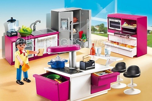 Конструктор Playmobil Особняки: Современная дизайнерская кухняОсобняки: Современная дизайнерская кухня Конструктор Playmobil Особняки: Современная дизайнерская кухняОсобняки: Современная дизайнерская кухняОсобняки: Современная дизайнерская кухня – интересный набор для увлекательных игр. Взяв игровые наборы Playmobil, можно создать настоящий дом со всей мебелью и комнатами. Кухня - самое главное в доме, здесь готовится еда, и многие проводят основное свободное время. В большом холодильнике много свежих продуктов, из которых можно приготовить вкусную еду. На кухонном столе есть весь инструмент для работы. На плите стоит кастрюля, а на барной стойке фужеры. Вымыть грязную посуду можно в посудомоечной машине. Хранить сухие продукты удобно в шкафу с полочками. В раковине можно помыть зелень и мясо, после чего начать приготовление ужина, при необходимости следует воспользоваться блендером и духовкой, ведь в современной кухне есть все, чтобы готовить с наслаждением. В конструкторы входит фигурка повара, печь, бар стойка, умывальник, духовка, блендер, холодильник, шкаф и 2 стула. Ребенок может расставить все детали и начать приготовление пищи при помощи инструментов и оборудования. Вся посуда сложена, и можно выбрать необходимую. Приготовив вкусную еду, следует сесть за стол на удобный стульчик и наслаждаться ужином. Игра познакомит ребенка с новыми названиями и предметами, дает понятие того, что приготовление пищи - сложная процедура. Продукция сертифицирована, экологически безопасна для ребенка, использованные красители не токсичны и гипоаллергенны.<br>
