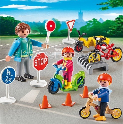 Конструктор Playmobil Детский сад: Дети с воспитателем по ПДДДетский сад: Дети с воспитателем по ПДД Конструктор Playmobil Детский сад: Дети с воспитателем по ПДДДетский сад: Дети с воспитателем по ПДДДетский сад: Дети с воспитателем по ПДД. Поможет ребенку изучить правила поведения на дороге. С игрушечным воспитателем можно познакомиться со знаками на дороге и правилами передвижения. Используя игровые наборы Playmobil, можно объяснить ребенку как нужно переезжать через дорогу и двигаться по тротуару. У скутера и велосипедов прокручиваются колеса. Для передвижения на транспортном средстве нужно надеть шлем на голову. Если стоит знак «стоп», то нужно остановиться и посмотреть по сторонам. Там, где есть знак разрешающий проезд на велосипеде, можно кататься. Чтобы поставить велосипед на стоянку, есть специальное приспособление. Так же в игровом наборе есть знак «главная дорога», стрелки для поворота, конусы для обучения правильной езде и указатель направления в руке воспитателя. В конструкторы входит воспитатель с двумя фигурками детей, три велосипеда, скутер, дорожные знаки. Ребенок может установить на дорогу знаки и начать обучение правильному движению. Игрушка Playmobil развивает внимание у ребенка, сосредоточенность и память, а так же любознательность и образное мышление. Продукция сертифицирована, экологически безопасна для ребенка, использованные красители не токсичны и гипоаллергенны.<br>