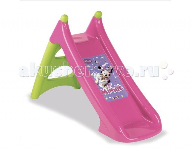 Горка Smoby XS MinnieXS Minnie Горка Smoby XS MinnieXS MinnieГорка Smoby XS Minnie - эргономичная горка для самых маленьких! Особенности: изготовлена из экологически чистого упрочненного пластика, не деформируется и не выгорает соответствует европейским стандартам безопасности оригинальный дизайн конструкция горки очень устойчивая благодаря широкой прочной ноге не имеет острых углов не требует дополнительных креплений идеально подходит для игры на даче и на улице есть возможность подключения шланга и устроить настоящий водный аттракцион оснащена по всей длине небольшим бортиком для безопасности имеет лестницу с 2 ступеньками легко собирается и разбирается, компактна при хранении горку легко содержать в чистоте, так как может подвергаться влажной обработке с антиультрофиолетовым покрытием, поэтому не выгорает на солнце и морозоустойчива Размеры – 125х50х75 см Французская компания Smoby прекрасно понимает, что детям разных возрастов и разного роста необходимы горки разного рамера. Поэтому каждая горка, выпущенная этой компанией, помечена определенным размером. Новая горка Minnie помечена, как горка XS. Она рассчитана на детей до года (максимум до 2 – зависит от роста ребенка).<br>