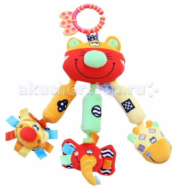 Подвесная игрушка Roxy Кот Шими и его друзьяКот Шими и его друзья Подвесная игрушка Roxy Кот Шими и его друзьяКот Шими и его друзьяКот Шими и его друзья - развивающая игрушка с элементами: пищалка в голове слона, погремушки в голове льва и жирафа, колокольчики. Особенности: Яркие образы и цвета развивают визуальное восприятие окружающего мира ребенка. Прикосновения и звук: игрушки со звуком помогают ребенку развивать слух. Навыки мелкой моторики: помогают ребенку развивать ручки и пальчики, совершать точные движения, хватать и управлять объектами. Издает забавный звук при нажатии на туловище. Удобное крепление. Размер - 24 см.<br>