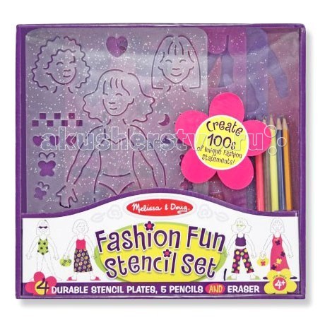 Melissa & Doug Набор трафаретов МодаНабор трафаретов Мода Melissa & Doug Набор трафаретов МодаНабор трафаретов МодаMelissa & Doug Набор трафаретов Мода - с набором трафаретов маленький модельер будет готов к головокружительным взлётом даже в Нью-Йорке, Париже или Милане! Выберите прическу и наряд, который будет моден в следующем сезоне и раскрась полученную модель. В набор входят: трафареты, разноцветные карандаши и ластик. Hабор развивает мелкую моторику, устойчивость внимания, аккуратность, усидчивость и эстетический вкус. Раскрашивание мелких деталей развивает координацию и слаженность движений, а также терпение и упорство.<br>