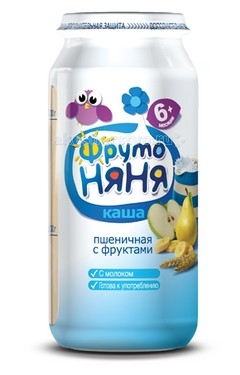 ФрутоНяня Молочная пшеничная каша с фруктами с 6 мес. 250 гМолочная пшеничная каша с фруктами с 6 мес. 250 г ФрутоНяня Молочная пшеничная каша с фруктами с 6 мес. 250 гМолочная пшеничная каша с фруктами с 6 мес. 250 гФрутоНяня Каша молочная пшеничная с фруктами для детей с 6 месяцев. Особенности: Гомогенизированная. Стерилизованная. Без консервантов. Без искусственных добавок. Без ГМО, Без консервантов. Без красителей. Состав: крупа пшеничная разваренная, пюре из яблок, пюре из бананов, пюре из груш, молоко коровье, фруктоза, вода специально подготовленная.<br>