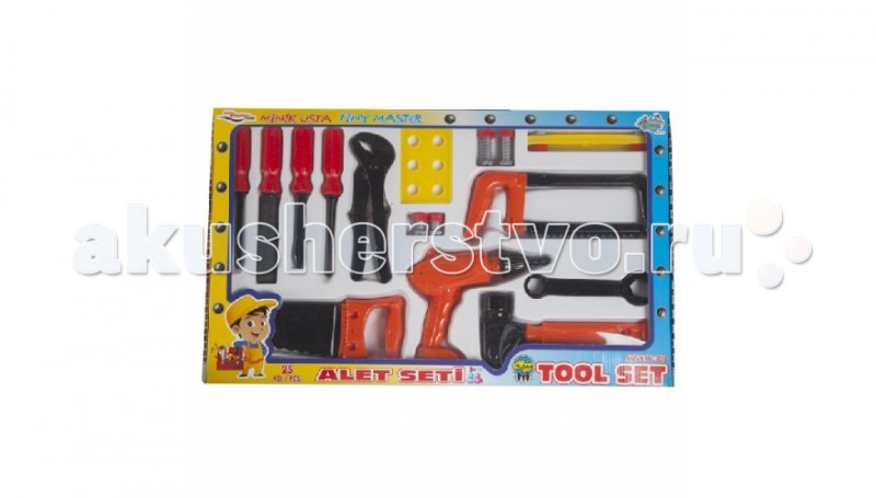 Pilsan Набор Инструментов Tool Set в коробкеНабор Инструментов Tool Set в коробке Pilsan Набор Инструментов Tool Set в коробкеНабор Инструментов Tool Set в коробкеPilsan Набор Инструментов Tool Set в коробке из 14 предметов предназначен для игры детей от 3-х лет. Маленькие мужчины очень любят выкручивать болты, играть с молотком, изображая хозяйственного папу. В ящике для инструментов помещается все - и разводной ключ, которым ребенок сможет играть, пытаясь открутить большие гайки, и отвертка, позволяющая играть с шурупами. Игровые наборы инструментов позволят малышу почувствовать себя взрослым мужчиной и настоящим мастером. Он даст возможность ознакомиться с главными инструментами, необходимыми при ремонтных работах. Играя таким набором, ребенок учится помогать своему папе и изучает основной комплект инструментов, а так же начинает понимать, для чего они необходимы. Закручивая винтики, малыш развивает мелкую моторику и логическое мышление.<br>