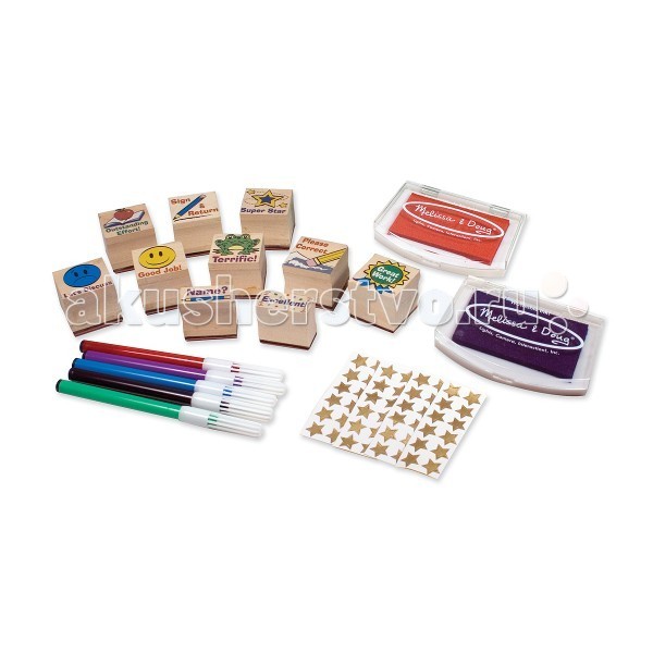 Melissa & Doug Творчество Набор печатей классная комнатаТворчество Набор печатей классная комната Melissa & Doug Творчество Набор печатей классная комнатаТворчество Набор печатей классная комнатаMelissa & Doug Творчество Набор печатей классная комната - благодаря этому набору ребенок сможет сделать красочную картину или украсить свою тетрадь, личный дневник или поздравительную открытку. Чернила с печатей легко смываются водой, и малыш сможет неоднократно создавать яркие разноцветные и веселые картинки. В набор входит: 10 деревянных штампов с картинками и подписями на английском языке, 5 цветных карандашей, 4 листа наклеек с золотыми звездочками, двухцветная подушка для окрашивания штампов. Все упаковано в деревянных лоток с перегородками. Компания Melissa&Doug придерживается самых высоких стандартов качества и безопасности детских образовательных продуктов для детей. Melissa & Doug - это один из ведущих брендов деревянных игрушек, используемые компанией покрытия и красители нетоксичны.<br>
