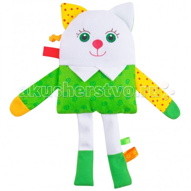 Развивающая игрушка Мякиши Мой КотёнокМой Котёнок Развивающая игрушка Мякиши Мой КотёнокМой КотёнокРазвивающая игрушка Мякиши Мой Котёнок подарит вашему малышу чувство теплоты и заботы, ведь ее так приятно обнимать! Особенности: Он выполнен из текстильных разнофактурных материалов в виде милого котенка с вышитыми глазками, носиком и ротиком. Внутри котенка находится элемент с гремящими при тряске шариками; в животике спрятан шуршащий элемент. Благодаря петелькам игрушку можно подвесить к коляске, кроватке, автокреслу или игровой дуге. Котёнок удивительно приятен на ощупь, малыш с удовольствием будет держать его в ручках и засыпать с ним. Развивающая игрушка Мякиши Мой Котёнок поможет крохе в развитии зрительного восприятия, мышления, мелкой моторики рук, воображения и эмоционального восприятия.<br>