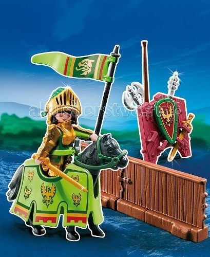 Конструктор Playmobil Рыцари: Турнир рыцаря ордена ОрлаРыцари: Турнир рыцаря ордена Орла Конструктор Playmobil Рыцари: Турнир рыцаря ордена ОрлаРыцари: Турнир рыцаря ордена ОрлаРыцари: Турнир рыцаря ордена Орла – фигурка вооруженного воина, приехавшего на соревнования. Рыцарь может использовать в бою секиру и пику, кинжал и меч. Верный конь поможет юному рыцарю завоевать победу. Используя игровые наборы Playmobil, ребенок может соорудить арену и начать боевое соревнование. Тренировки рыцарь проводил в своем королевстве, он научился владеть многими видами оружия. Чтобы совершенствоваться дальше в своем умении, нужно провести поединок с другим рыцарем, только так можно понять, хорошо ли закрепились знания. На рыцарских турнирах каждый показывает свое мастерство, туда едут лучшие воины, чтобы представить свое королевство. На коне надета зеленая длинная попона. Рыцарь вооружен мечом, но может взять со стенда другое оружие. В конструкторы входит боевой конь в попоне, рыцарь с мечом и знаменем, забор раздвижной и стенд с разным оружием. Ребенок может выстроить забор кругом из выдвижных частей и создать арену, на которой рыцари будут сражаться на лошадях и пешие. На лошадях применяются для боя копья и мечи, а вот в пешем бою можно использовать кинжал, топор и булаву. Эти инструменты для борьбы могут также использоваться и в конном бою. Набор от Playmobil развивает у ребенка сноровку и внимание. Продукция сертифицирована, экологически безопасна для ребенка, использованные красители не токсичны и гипоаллергенны.<br>