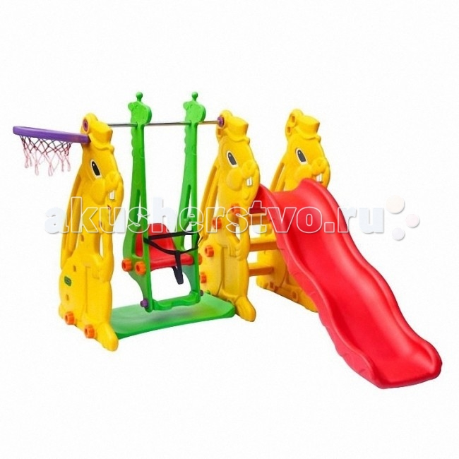 Perfetto Sport Горка и качели Кролик PS-033Горка и качели Кролик PS-033 Perfetto Sport Горка и качели Кролик PS-033Горка и качели Кролик PS-033Детский игровой комплекс Горка и качели Кролик PS-033 принесет смех и радость малышам. Как только ребенок научился уверенно ходить, он может развлекаться на этом игровом комплексе. Кто же из детей не любит спускаться с горки, кататься на качелях, бросать мяч в баскетбольную корзину, тем самым развивая ловкость и меткость. Комплекс поможет детям развиваться физически, также малыш будет фантазировать. На этом комплексе малыш может играть сам или с родителями, а еще интереснее делать это с друзьями. Места хватит всем, а родители будут радоваться детскому веселому смеху. Особенности : подходит для детей с 1 года под присмотром родителей сделан из высококачественного, прочного, безопасного для детей пластика все края игрового комплекса закруглены, малыш не поранится состоит из горки-волны, качелей, баскетбольной корзины на горку можно подняться по ступеням с шероховатой поверхностью, благодаря которой малыш не соскользнет со ступеней функцию перил выполняют борта горки с отверстиями качели для малышей с защитным ограждением заинтересуют малыша с самого маленького возраста в баскетбольную корзину можно бросать мяч, тренируя меткость с раннего детства зоны игрового комплекса легко менять местами длина ската горки 150 см, высота ската 76 см комплекс легко собирается и разбирается игровой комплекс можно устанавливать как дома, так и на улице игровой центр легко содержится в чистоте, его достаточно протирать влажной тканью Размер комплекса: 162х173х113 Вес: 23 кг<br>